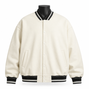 Chaqueta Universitaria Unisex Personalizada, Negra con Rayas, Cuello Acanalado, Botones a Presión, Chaqueta Letterman, Fabricante OEM al por Mayor - Product Image 1