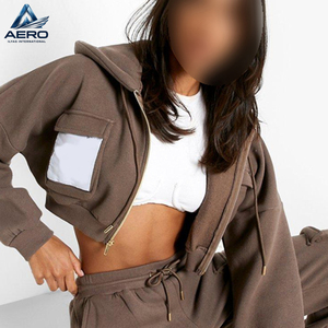 Newest Product Women Pullover Tracksuit <b>Set</b>, In Brown Color Best Quality Long Sleeve Gym Wear Crop Hoodie And Pant <b>Sets</b> - Product Image 5