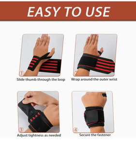 Bandes de maintien réglables pour poignets avec fermeture Velcro pour la musculation, unisexe, noir et rouge, sangles de soutien élastiques - Product Image 5