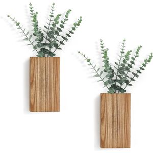 Set di 2 Vasi da Parete in Legno con Piante Finte, Decorazione Rustica da Appendere, Eucalipto Artificiale per Interni - Product Image 1