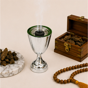 Creative Stainless Steel <b>Bakhoor</b> Burner Silver Hammered Metal <b>Oud</b> Burner Arabic Mubkhara Goblet Style Incense Holder for Home - Product Image 4