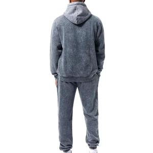 Heavyweight Printed Acid Wash <b>Tracksuit</b> Set Distressed Embroidery 100% Cotton Sweatshirt Sunfaded Hooded Sweatpants for Winter - Product Image 2