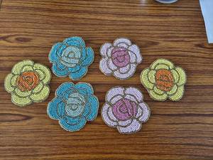 Set of 6 Floral Beaded <b>Coasters</b>: Handmade <b>Drink</b> <b>Coasters</b> - Product Image 1