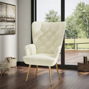 Fauteuil d'appoint convertible en velours, style Mid-Century Modern, durable, capitonné avec boutons, dossier ailé, pieds en métal, pour salon, bureau à domicile, appartement - Product Image 1