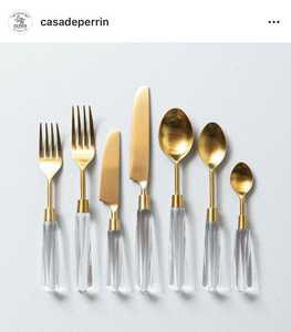 <b>Clear</b> <b>Resin</b> Handle Gold Cutlery Set Stainless Steel Flatware Dinner Knife Fork Dessert Spoon Tableware Service For Hotel Restaur - Product Image 1