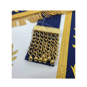 Tablier de Maître Ancien de la Loge Bleue, en satin brodé blanc et bleu roi, avec ceinture réglable, fabricant OEM - Product Image 4