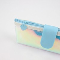 Trousse à crayons 3D en relief avec personnage de dessin animé, pochette à stylos holographique en PVC, trousse de papeterie Kawaii, trousse à cosmétiques transparente mignonne avec fermeture éclair
