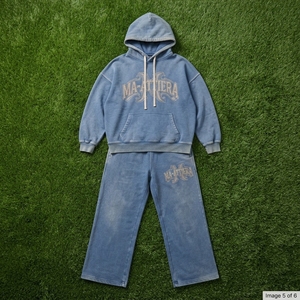 Custom <b>Women</b> Washed Blue Oversized Hoodie <b>Jogger</b> Set Cotton <b>Fleece</b> Streetwear Tracksuit OEM Wholesale - Product Image 6
