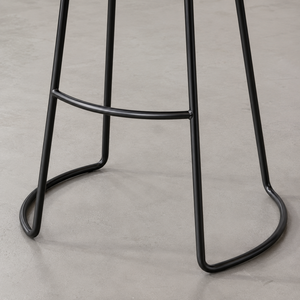 Modern Solid Wood Bar <b>Stool</b> <b>Seat</b> with Black Metal Frame Ergonomic Curved Wooden Top Rustic Industrial Design - Product Image 3