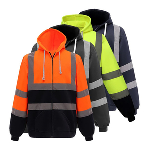 Men's High Visibility ANSI Class 3 Safety Work Reflective Hoodies Drawstring Hood 2-Inch Wide Reflective Pullover Logo <b>LED</b> Flash - Product Image 1