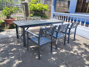 Juego de comedor de jardín extensible | Mesa y sillas de madera modernas de 5 piezas | Listo para exteriores - Product Image 4