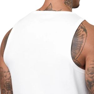 Mens White Ribbed Gym Tank Top Sleeveless O-Neck Printed <b>Athletic</b> Workout Shirt Fitness Training Sportswear Apparel - Product Image 3