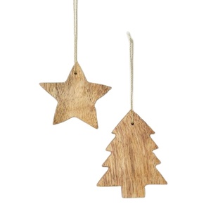 Usine directe mangue en bois de haute qualité décor à la maison suspendu ornement de noël étoile et arbre décoration d'arbre de noël - Product Image 1