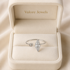 Bague en argent sterling 925 en forme de coquillage – Bijou côtier ajustable avec pierre précieuse - Product Image 6