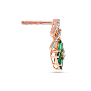 Boucles d'oreilles Chevron en or rose et mosaïque verte avec diamants - Product Image 2