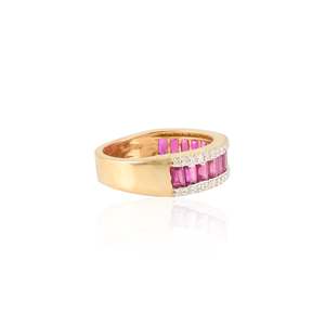 18K Gold Ruby & <b>Diamond</b> Engagement Band-Women's Statement Signet <b>Ring</b> - Product Image 3