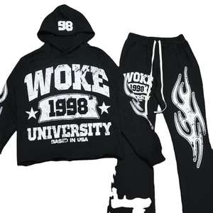 Conjunto de Sudadera con Capucha Oversize de 2 Piezas Estilo Y2K OEM, 100% Algodón, Blanco, con Bolsillo Bordado, Sudadera Casual con Mangas Raglán - Product Image 2