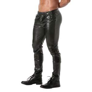 Pantalon de survêtement Kinky pour homme, noir, aspect simili cuir, coupe ajustée, formel, écologique, imperméable, avec cordon de serrage, confortable et extensible - Product Image 2