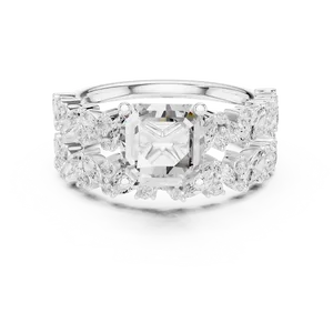 2ct Asscher Cut Lab Grown Diamond Engagement <b>Ring</b> 18K Solid Gold Marquise Cluster <b>Split</b> Shank IGI Certified VVS E-F <b>Ring</b> - Product Image 5