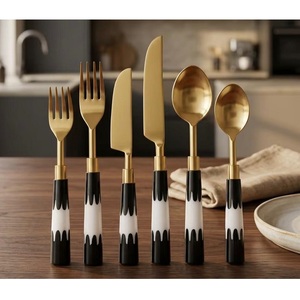 Wedding Events Party Flatware Set Tableware 18 8 Stainless Steel <b>Gold</b> <b>Cutlery</b> With Resin Handle Place Setting Spoon Fork Knives - Product Image 1
