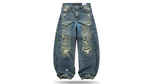 Jeans de Algodón 100% para Hombre, Corte Holgado, Estilo Vintage, con Logotipo Personalizado, Lavado, Desgastado, de Pierna Ancha, para Tallas Grandes - Product Image 3