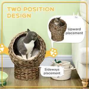 Lit pour chat surélevé tressé à la main, coussin moelleux, forme d'œuf, panier-chaise pour chat, lit en osier surélevé pour animaux de compagnie - Product Image 3