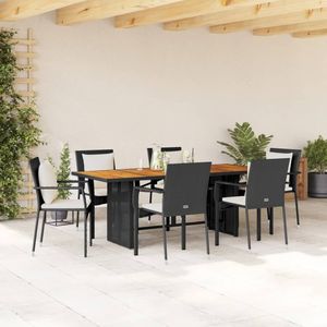 Set da pranzo da 7 pezzi in Poly Rattan nero con cuscini eleganti mobili da esterno - Product Image 1