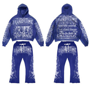 Ensemble survêtement unisexe surdimensionné personnalisé en coton épais avec motifs et ourlet brut, pantalon de survêtement et sweat à capuche en satin pour l'hiver – Vente en gros - Product Image 3