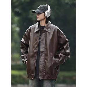 Chaqueta de Motocicleta de Cuero para Hombre, Primavera/Otoño, Cuello Corto con Botones, Cierre Sólido con Cremallera, Impermeable, Transpirable y Resistente al Viento - Product Image 5