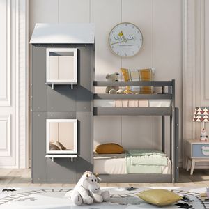 Letto a Castello in Legno Bianco con Finestra sul Tetto, Ringhiera e Scala per Cameretta Bambini - Product Image 2