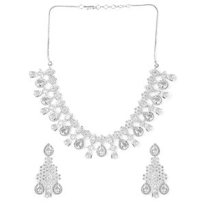 Ensemble collier et boucles d'oreilles en alliage plaqué or avec zircon, design classique pour femmes, bijoux de mariage - Product Image 6