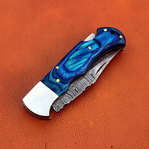 Couteau pliant professionnel artisanal de qualité industrielle en acier Damas, pointe tombante, manche en bois, outil de camping et de bushcraft, fournisseur OEM - Product Image 6