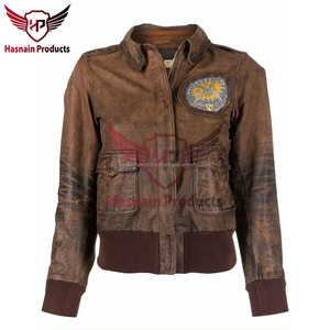 Blouson bombardier en cuir pour femmes personnalisé de qualité supérieure nouveau Style tissu tricoté doublure en laine quantité minimale de commande bas motards coureurs poche hiver - Product Image 2