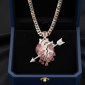 Pendentif Cœur en Rubis Plaqué Or Rose S925 de Luxe avec Pendentifs Thème Flèche Diamantée, Bijoux Cadeau Unisexe - Product Image 3