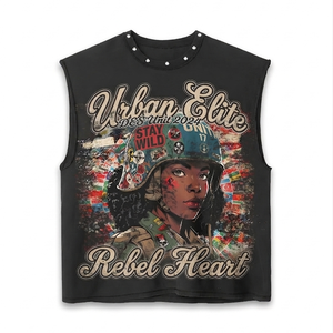 100% cotton T-shirt for men loose fit printed Men 240 GSM Premium Cotton Sleeveless T Shirt Vintage King Graphic DTG Print - Product Image 3
