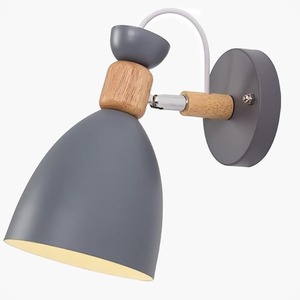 Lámpara de Pared Navideña Moderna Nórdica Minimalista de Metal Gris con Detalles en Madera, Lámpara Decorativa Interior para las Fiestas - Product Image 1