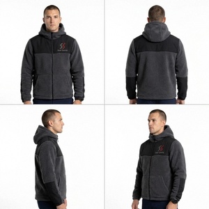 Pull à col rond pour homme en tissu gaufré gris chiné de qualité supérieure, à manches lanternes, fermeture éclair, coupe classique, en velours côtelé, séchage rapide, pour l'automne - Product Image 2