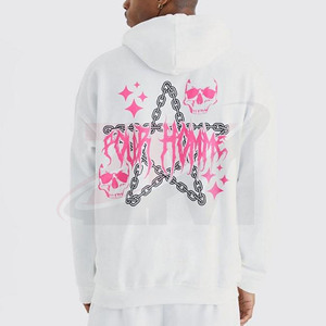 Autumn Wear 100% Cotton Casual Joggers With Front Print Men's <b>White</b> Hooded <b>Tracksuit</b> Set With Star Logo Full Sleeve Regular Fit - Product Image 4
