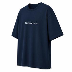T-shirt Homme Oversize Tendance en Coton Bleu Marine Col Rond Manches Courtes Écologique 220g Coupe Décontractée en Jersey - Product Image 2