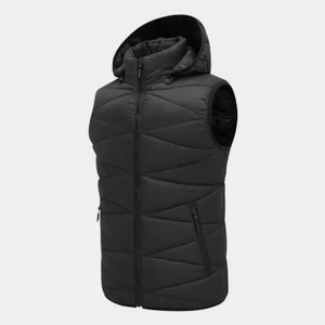 Chaleco Acolchado con Capucha para Hombre, Color Sólido, Cierre de Cremallera, Resistente al Viento, Ropa Exterior Informal, Largo Regular, 100% Poliéster - Product Image 5
