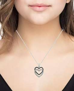 Collana pendente a doppio cuore nero & bianco 18 "(1/6 ct. T. w.) in argento Sterling | Macacy's - Product Image 2