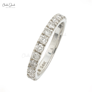 Bague prête à être expédiée, diamant de 2,30 mm, clarté SI, demi-alliance éternelle en or blanc fin 14 carats, bague de fiançailles et de mariage, taille US-6 - Product Image 4