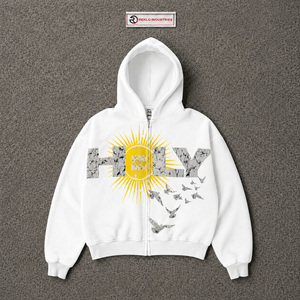 Sudadera con capucha blanca con estampado gráfico Holy Sun Bird, estilo vintage, oversize, streetwear, con efecto desgastado, informal, unisex, urbana - Product Image 5