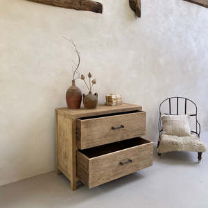 Commode à deux tiroirs en bois massif récupéré, meuble de rangement moderne pour salon et chambre, fait main, écologique, mobilier de maison - Product Image 2