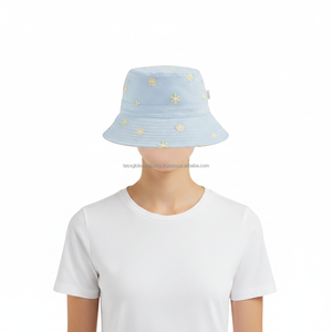 Sombrero de Pescador para Mujer, Azul, Bordado Floral, Personalizado, OEM, Venta al Por Mayor - Product Image 2