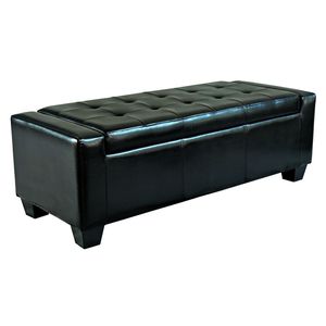 Pouf contenitore versatile in similpelle nera trapuntata da 128 cm per soggiorno, ingresso, camera da letto - Sgabelli e Pouf - Product Image 1