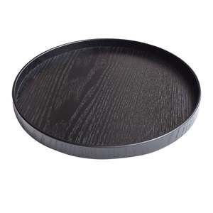 Plateau rond en bois unique avec bordure perlée, finition naturelle, base surélevée, plateau de service décoratif, plateau de centre de table basse - Product Image 4