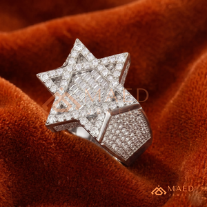 <b>Silver</b> Star <b>Ring</b> Lab Diamond Iced Out <b>Men</b>’s Religious Fashion <b>Ring</b> high-polish interior designed <b>for</b> a comfortable, weighted - Product Image 3