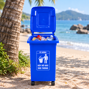 60L Outdoor <b>Waste</b> <b>Bin</b> Plastic Easy Rolling Caster <b>with</b> Wheels Lift <b>Lid</b> Sorting Cover Recycling <b>Bin</b> for Beach Park Public Areas - Product Image 1