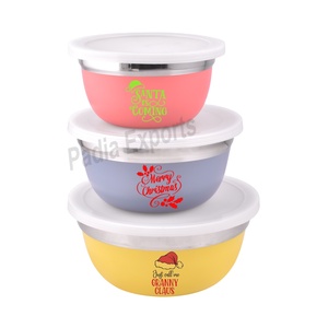 printed bowl <b>Stainless</b> <b>Steel</b> Metal Bowl Set with Effortless Kitchen Prep Features Step Lid and Handle - Product Image 1